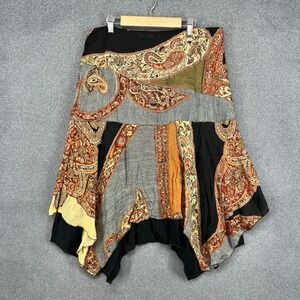Dimri Paisley Patchwork Handkerchief Hem Skirt Womens L Black Multi Boho Rayon